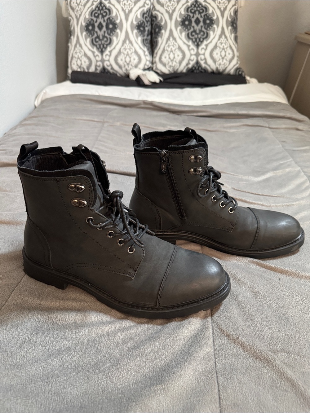 Vostey Milan Men's matte Black Lace-Up Side-Zip Combat Riding Boots Sz 9M